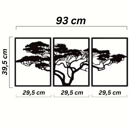 Metall Baum Triptychon 39,5x93 cm